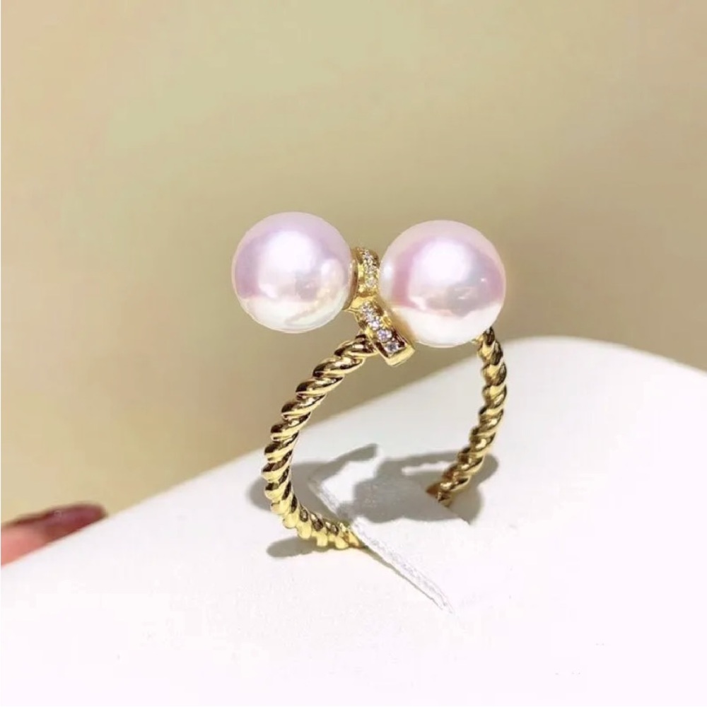 New 18k Yellow Gold Over Silver Cultured Pearl Open Ring - Picture 4 of 7
